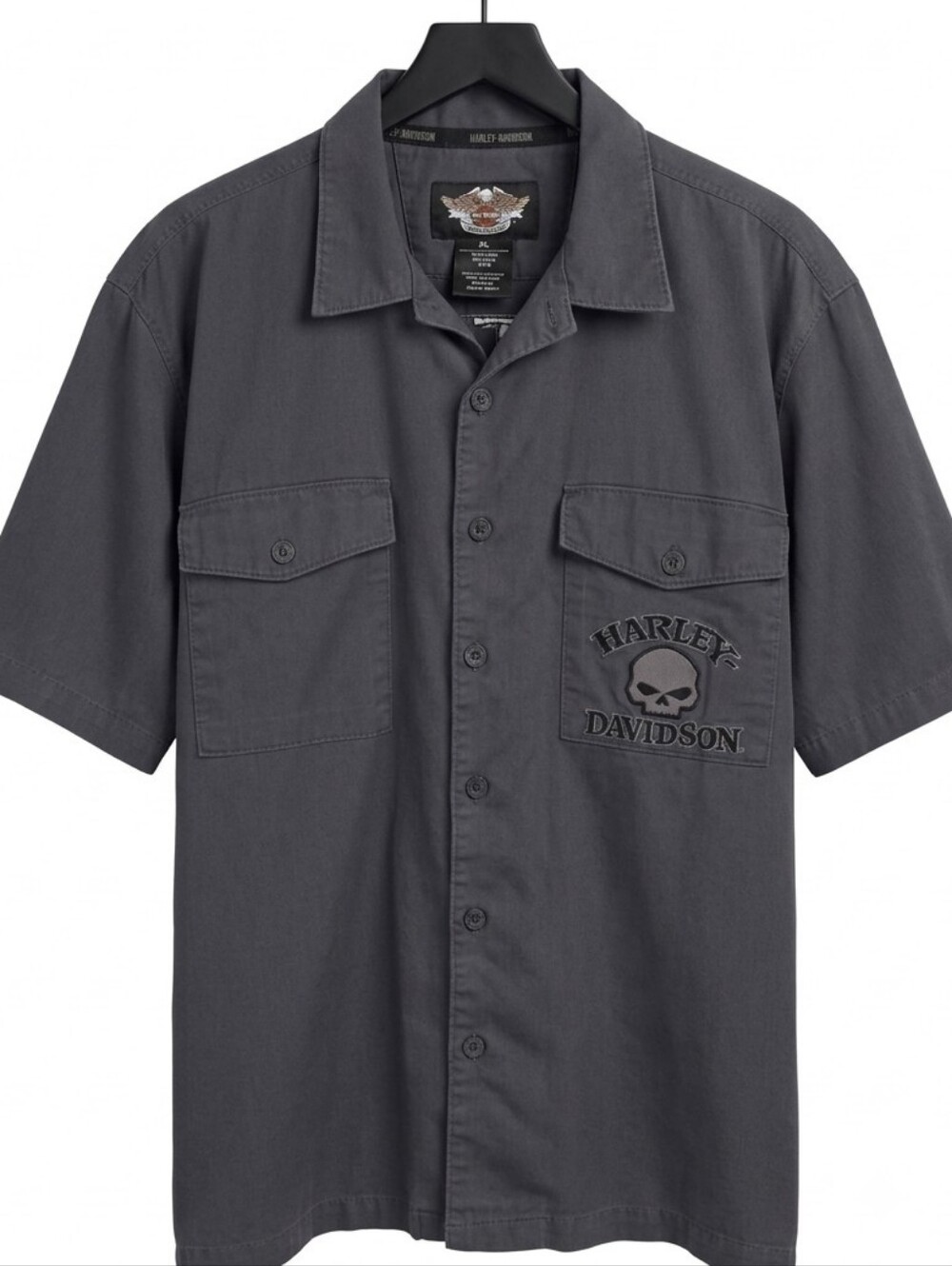 Harley-Davidson Willie G Skull Short-Sleeve Button-Up Shirt Gray Men's Size XL